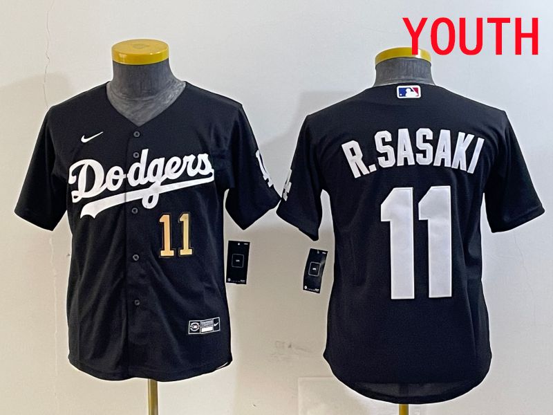 Youth Los Angeles Dodgers #11 R.Sasaki Black Game 2025 Nike MLB Jersey style 4